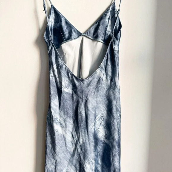 Zara Denim Print Bias Cut Spaghetti Strap Slip Dress M - Picture 7 of 8